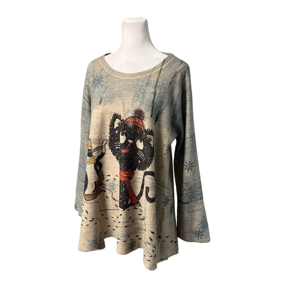 Cat Print Women's Sweater - Picture 3 of 8